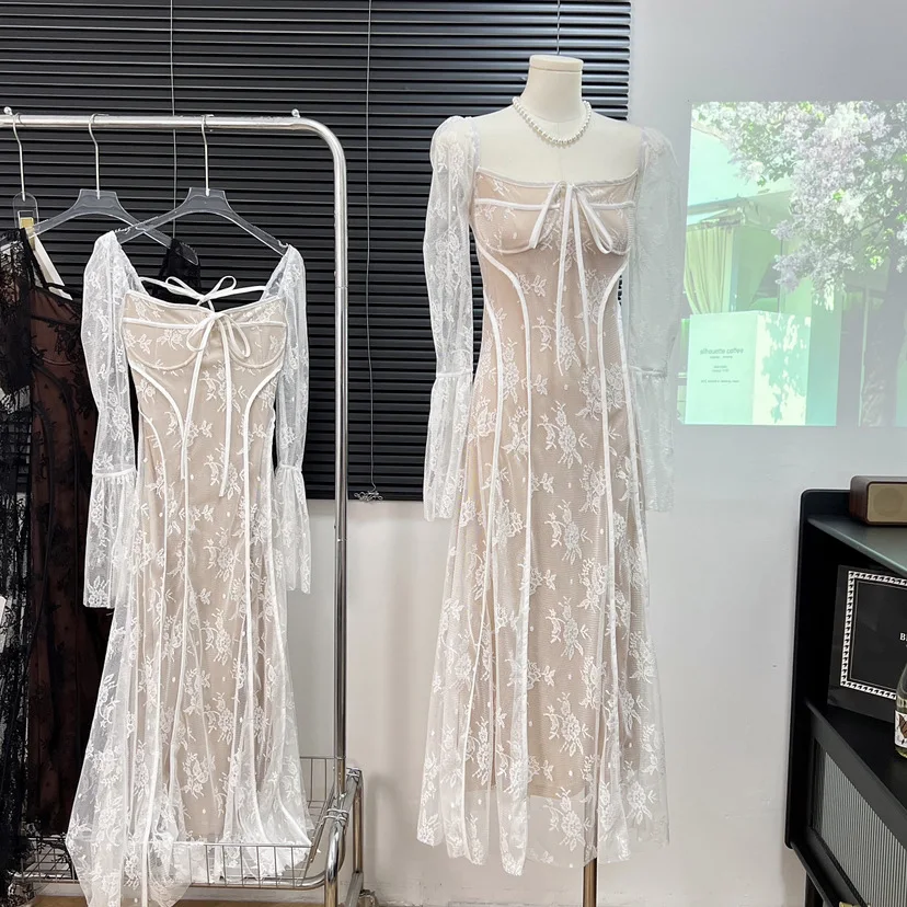 Putao Lace Summer Beach Dresses Long Illusion Sexy Mermaid Long Sleeves Formal Dress Saudi Arabia Women Wear Prom Dresses 2024