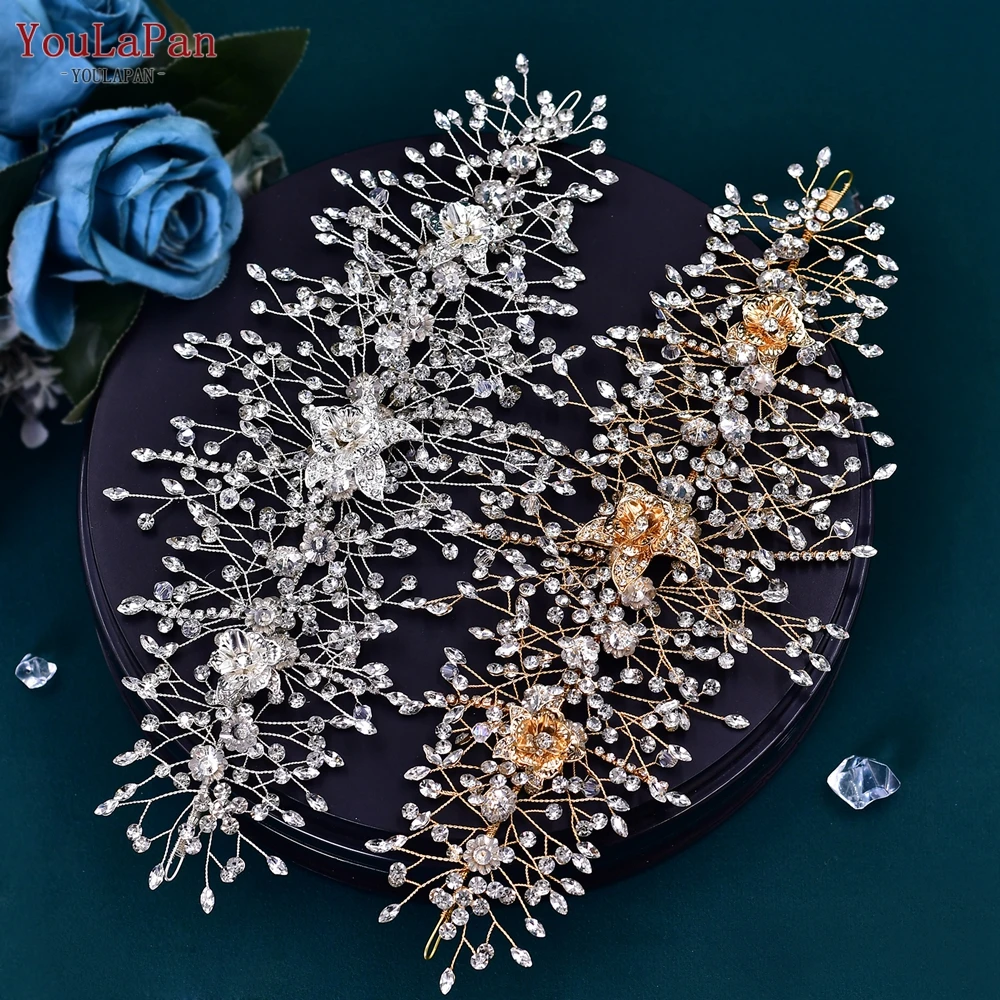 YouLaPan Wedding Hair Accessories for Bride Crystal Headband Handamade Alloy Flower Woman Hair Ornaments Bridal Headpiece HP286