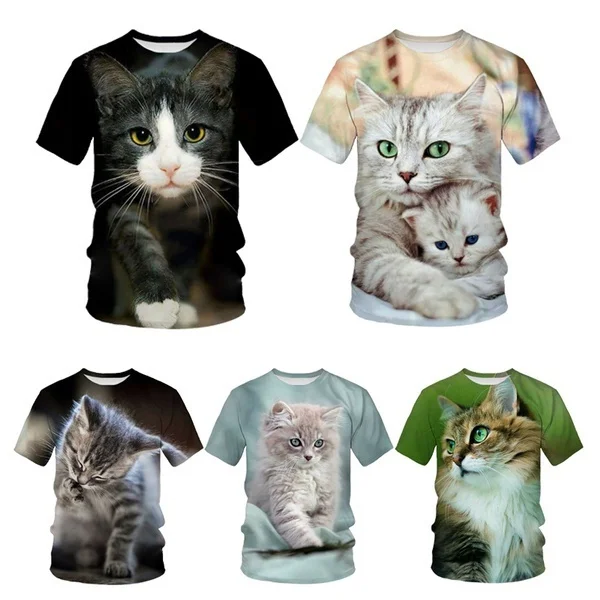Plus Size Women's New Fashion Cute Cat 3D Printing T-Shirt Men's Ladies Casual Short Sleeve T-Shirt Best Choice