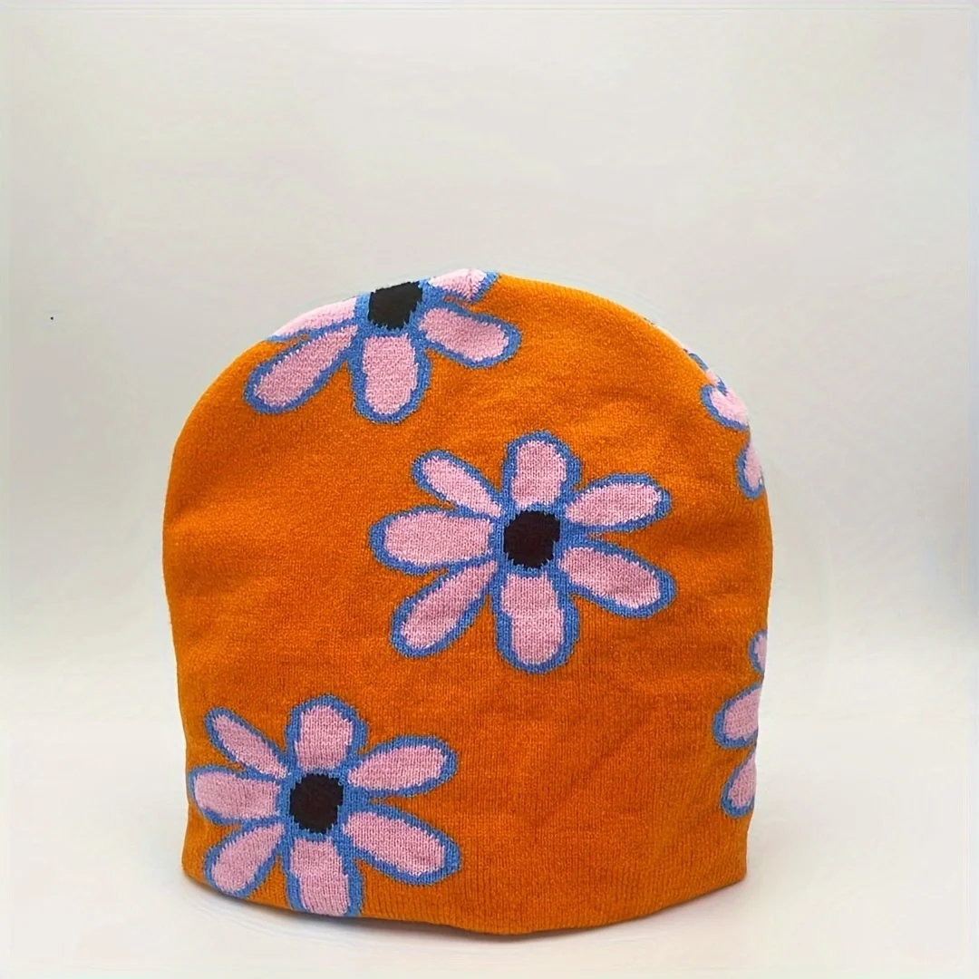 1 pc jacquard kidsren\'s beanie, fashion lovely garden style flower pattern针织帽, suitable for travel, seaside, outdoor