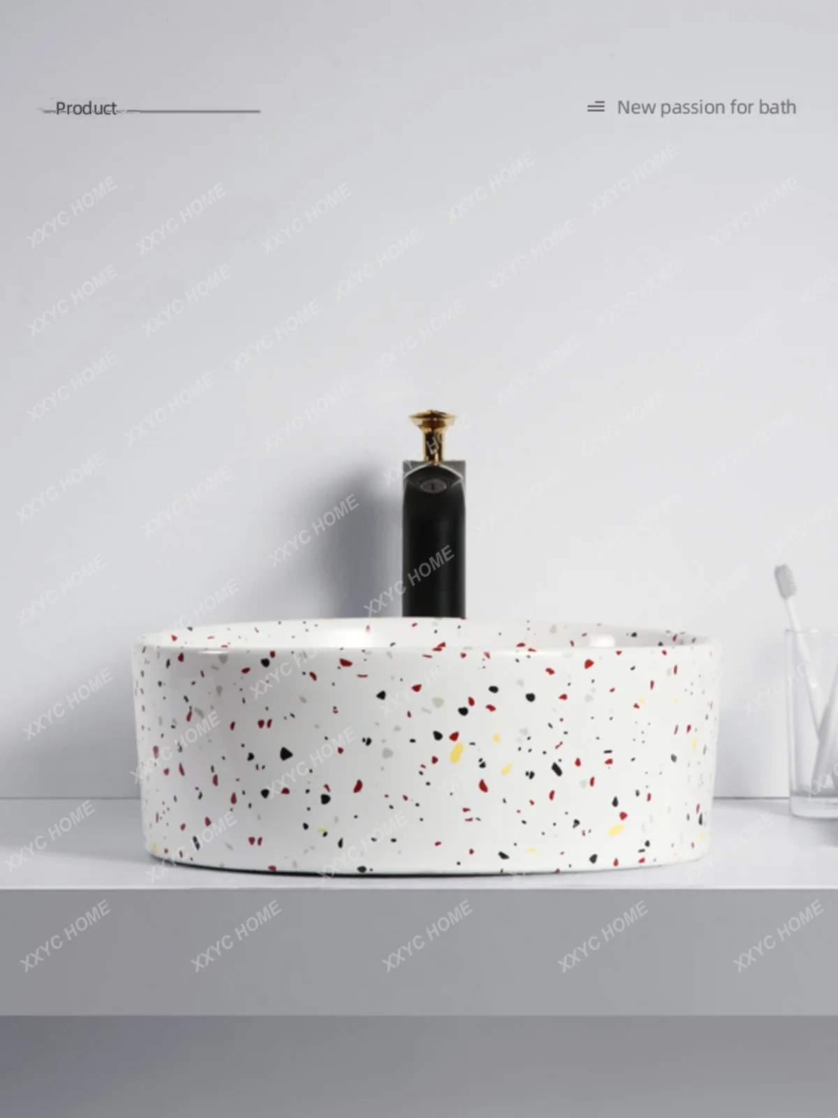 Phnom Penh ceramic table basin terrazzo sink round face wash balcony bathroom deepening wash table