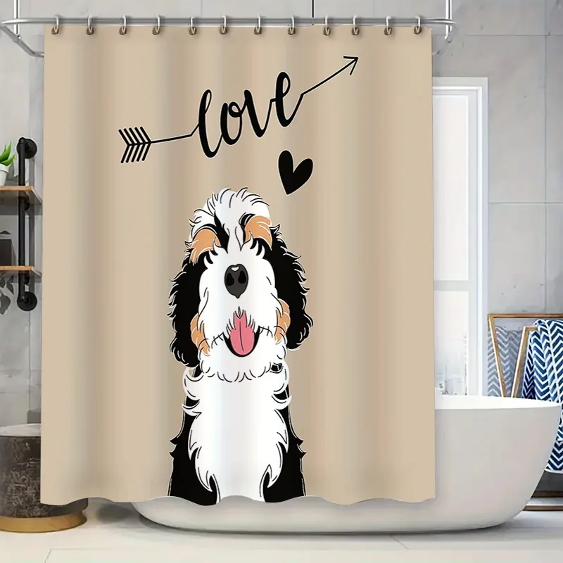 

Cute Doodle Dog Shower Curtain Bathroom Decor Golden Retriever Puppy Washroom Fabric Waterproof Home Decor