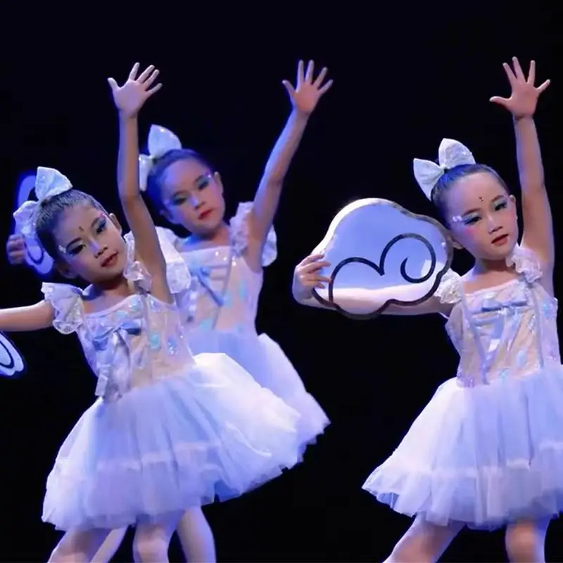 Novos trajes infantis meninas bonito lantejoulas vestido de princesa ballet dança traje