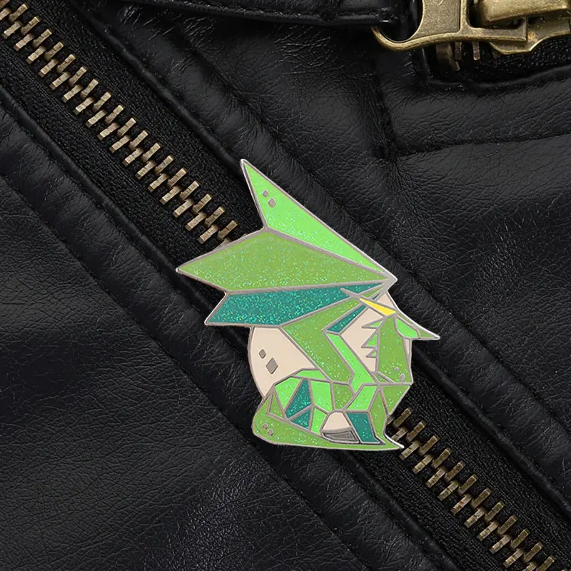 Geometric Dinosaur Enamel Pin Green Glitter Stained Glass Silver Line Brooch for Niche Collectors Daily Style