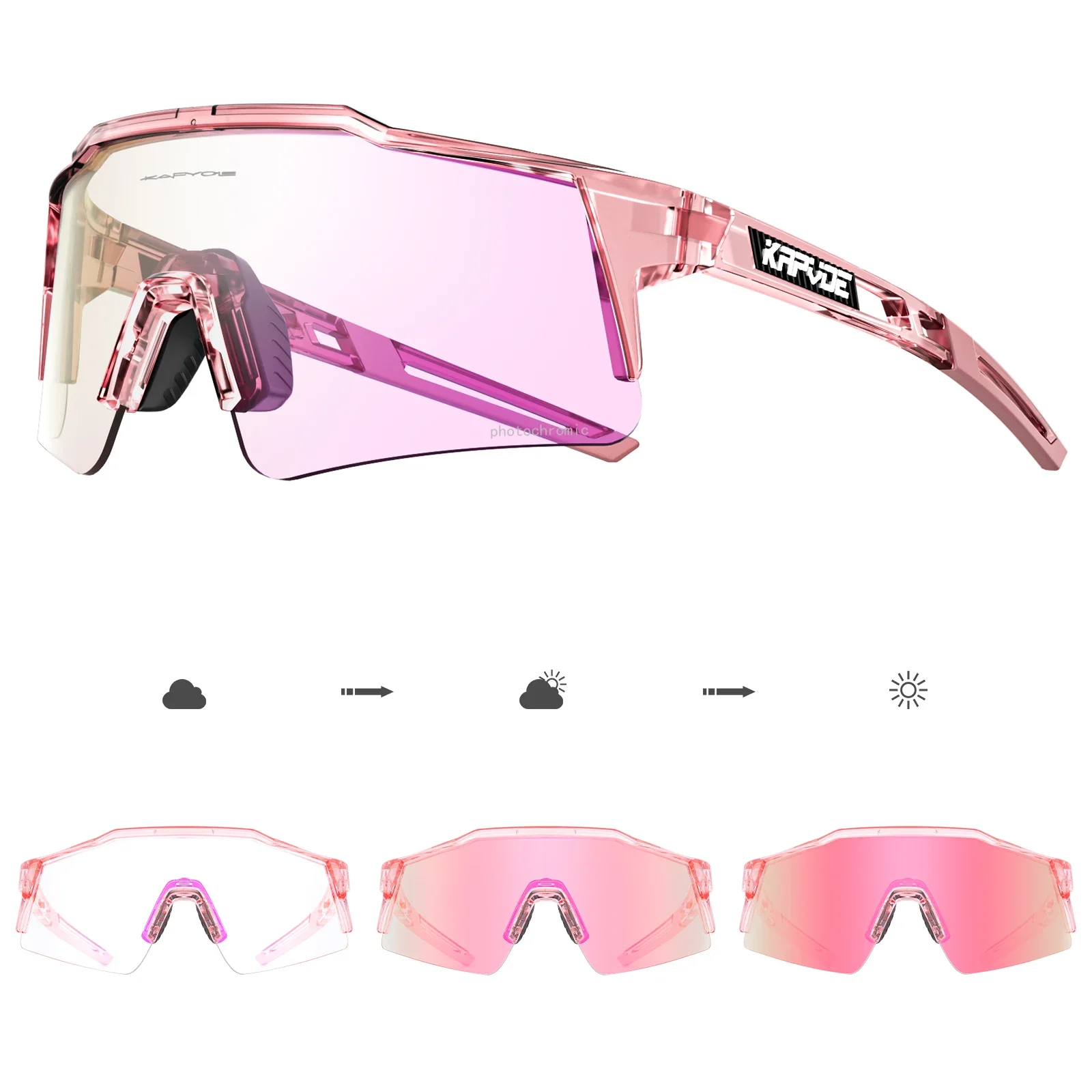 Kapvoe Pink Photochromic Cycling Glasses for Men Fashion MTB Road Bike Sunglasses Women Eyewear UV400 Protection Driving Classic