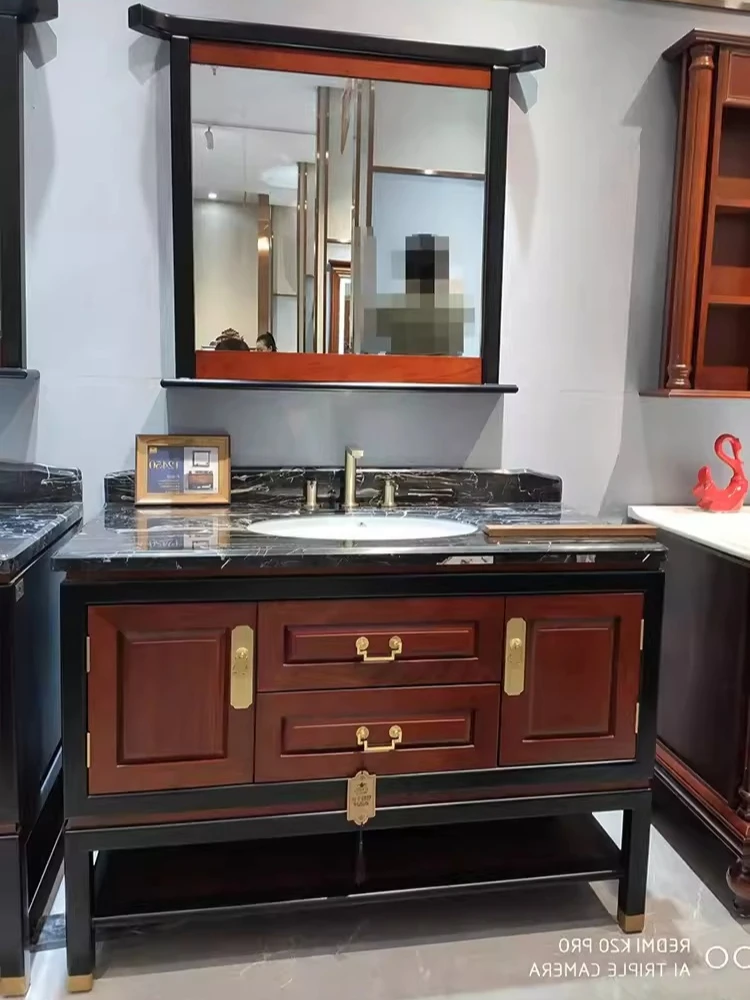 Chinese toilet washbasin bathroom cabinet washbasin solid wood bathroom floor-to-ceiling combination cabinet