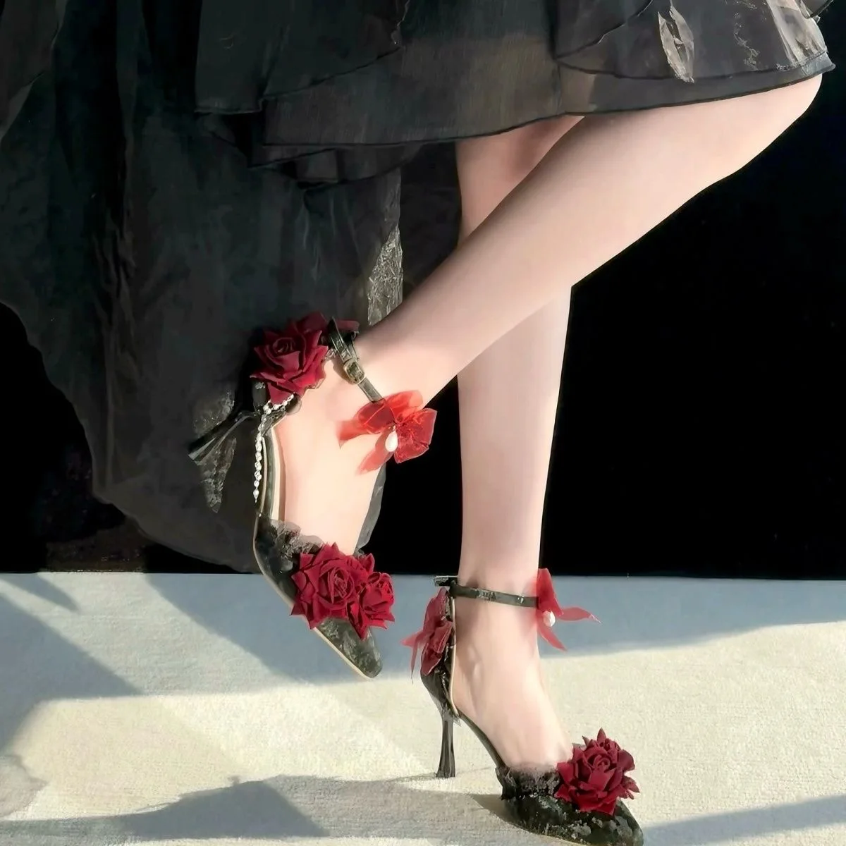 heeled sandals designer shoes woman 2024 trend lolita cosplay Elegant woman heeled shoes black goth y2k Luxury heels japanese