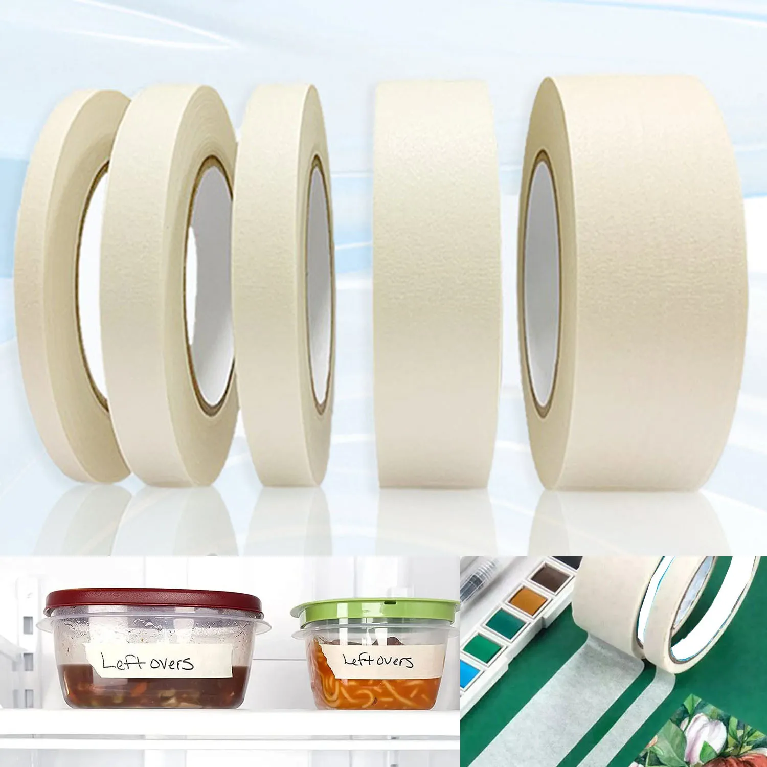 

White Masking Tape Mix-Size Painters Paper Roll for Arts DIY Crafts Painting Labeling Decoration School Projects Home Office