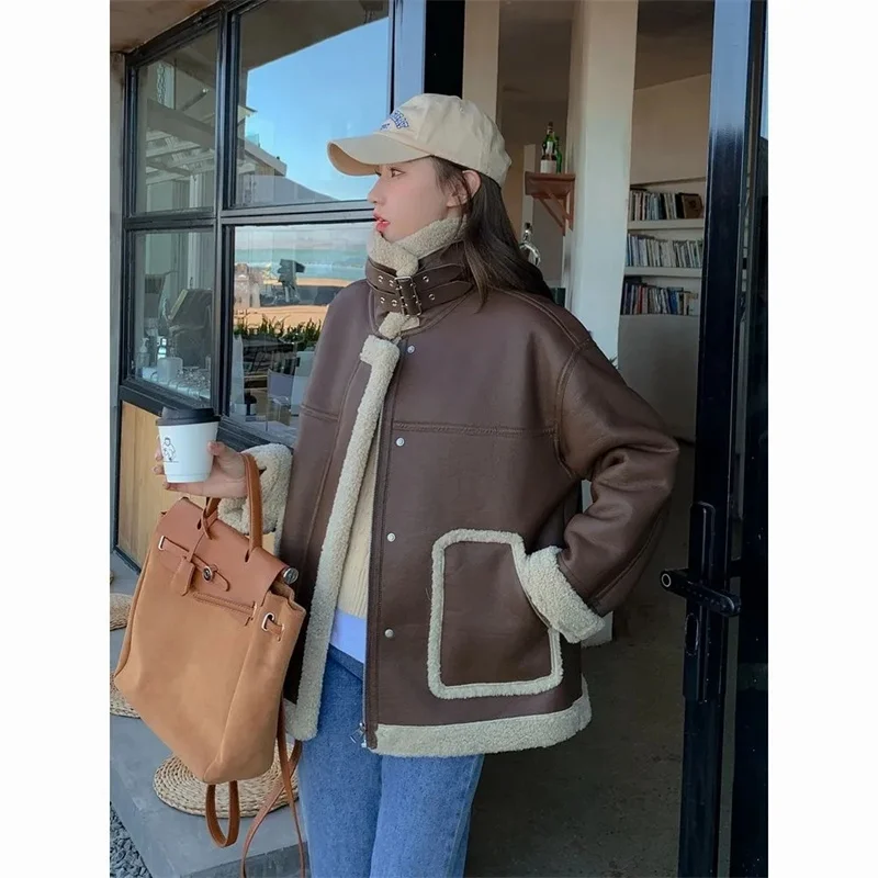 秋冬 レディース ベルベット PUレザージャケット 2025 女性用 ファッション 長袖 アウター 韓国風 レディース パッチワーク フェイクレザーコート