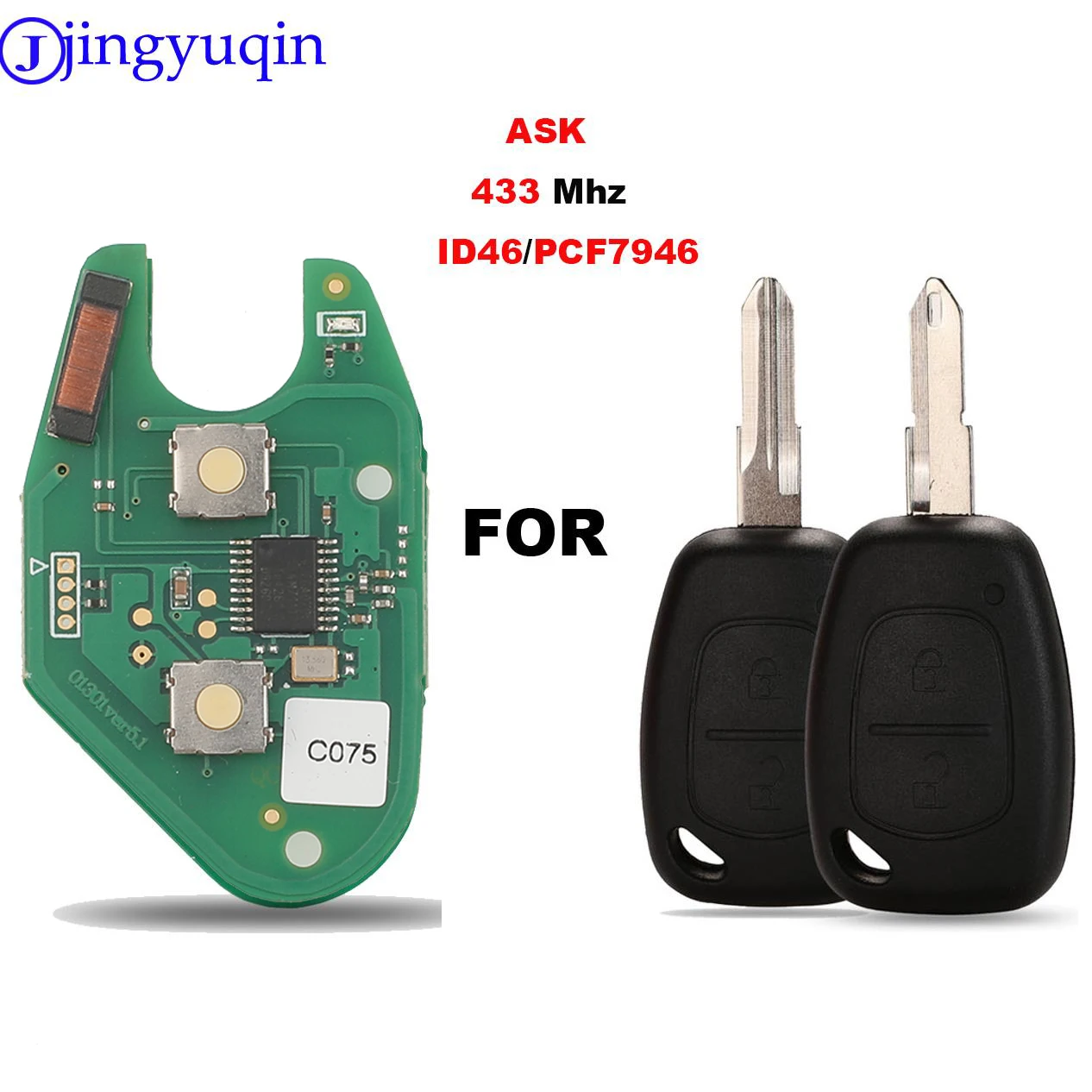 

jingyuqin 1 Button Car Remote Key Control Board Only For Renault Master Kangoo Clio Twingo PCF7946 ID46 Chip 433MHZ
