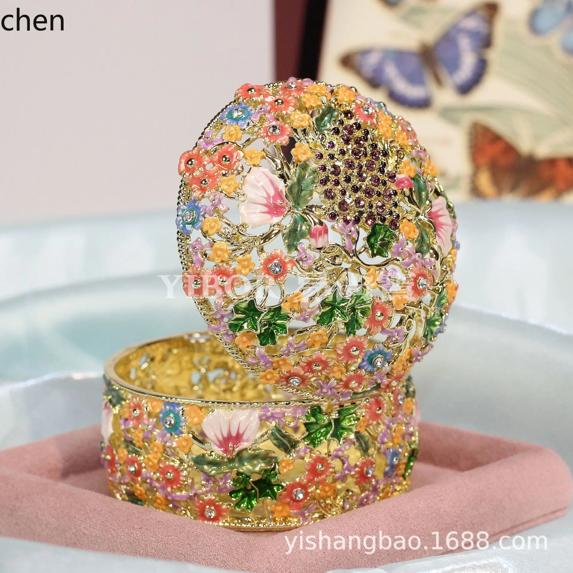 H1 Metal Enamel Jewelry Box, Vintage Grape Flower Box, Qibao Shao Handicrafts, Jewelry and Bracelet Storage Box