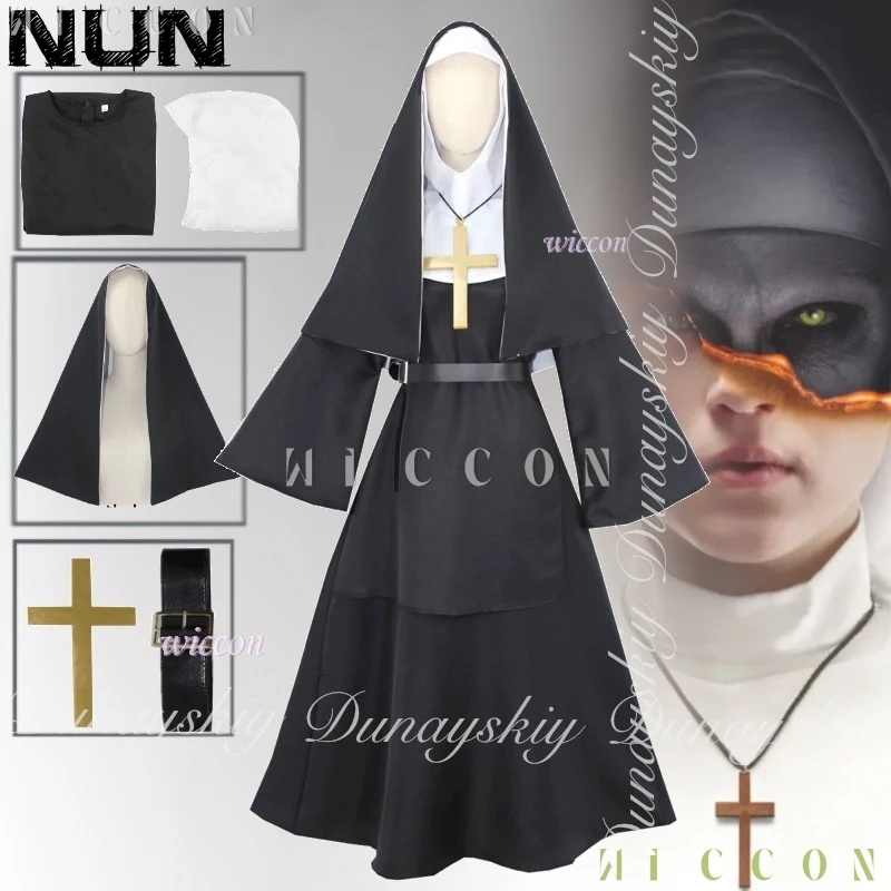 

THE NUN Movie Nun Cosplay Ghost Nuns Stage Performance Costume With The Black Dress Helloween Ghost Cosplay Costume Full Of Suit