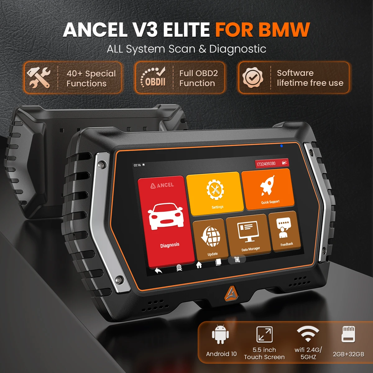 ANCEL V3 Elite OBD2 Scanner For BMW Mini Bidirectional Control Oil TPMS 40+Reset IMMO Keys Full System Car Diagnostic Tool