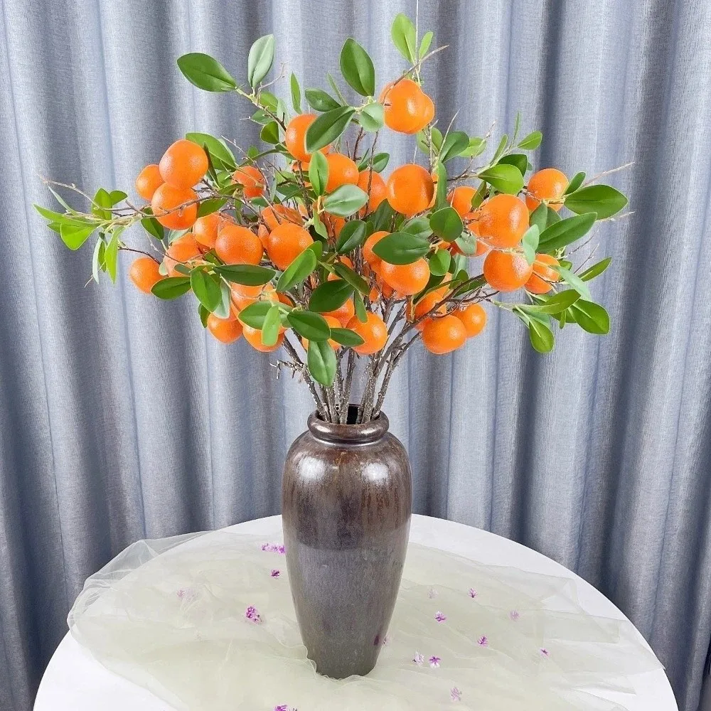 

Green Leaves Artificial Orange Branch Faux Orange Plastic Simulation Fruit Tree Realistic Elegant Artificial Orange Fruit