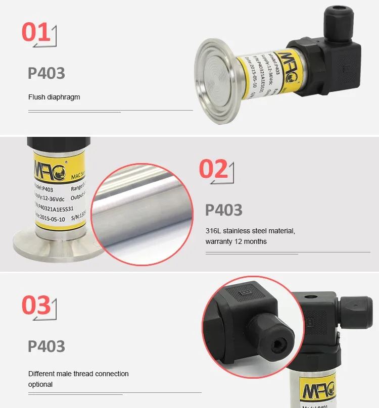 P403 0.5% FS Food Grade Flush Diaphragm Sanitary Pressure Sensor Transmitter