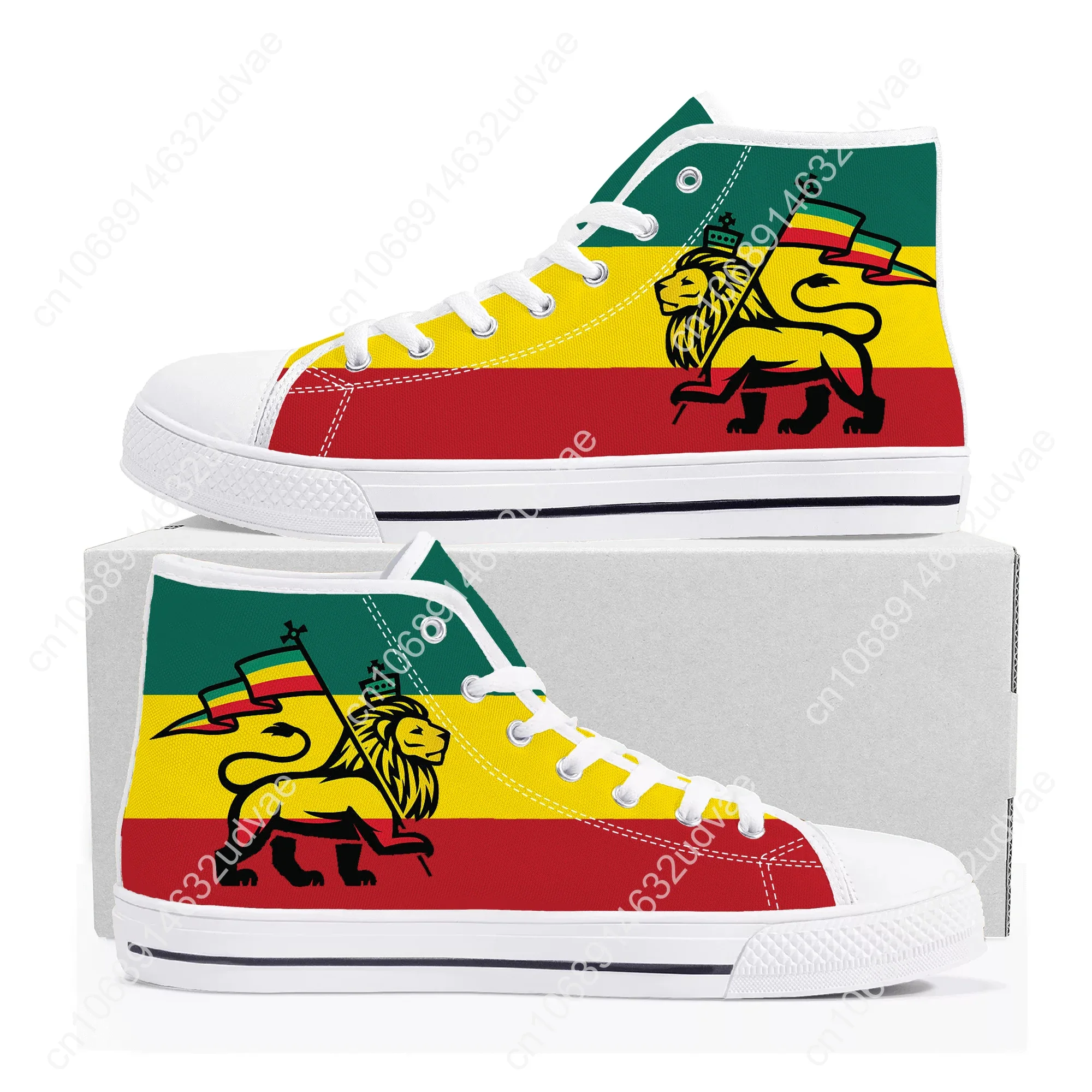 Reggae Rastafari Rastafari Lion Of Judah Sapatilhas de cano alto para homens e mulheres, sapatilha de lona, sapato casual personalizado