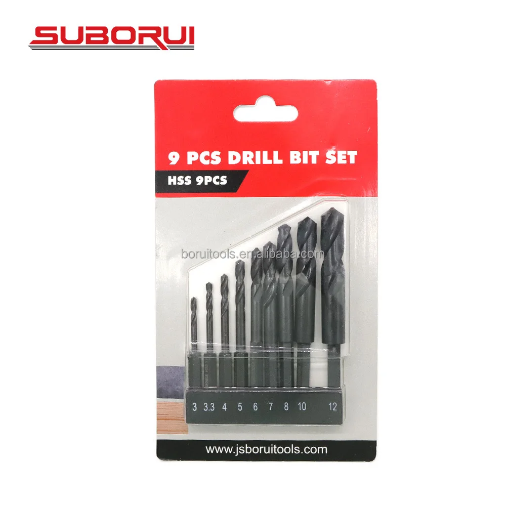 SUBORUI Customized 1/4 Inch Short Length Impact Black Coating  Hex Shank Hss Twist Drill Bit Set for Metal Drilling