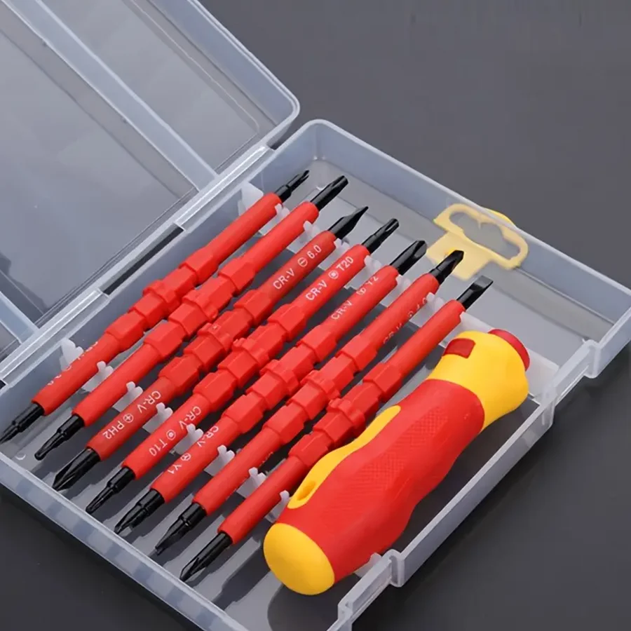 1 Set 7 In 1 500V Changeable Insulated Screwdrivers Set, With Magnetic Phillips And Slotted Bits Electrician Tools Kit