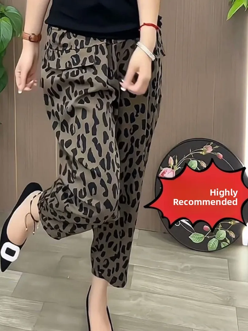 Pantaloni carota larghi a vita alta da donna estivi Harlan Mommy Sle Pantaloni casual sottili stampati a nove punti Pendolari Faion