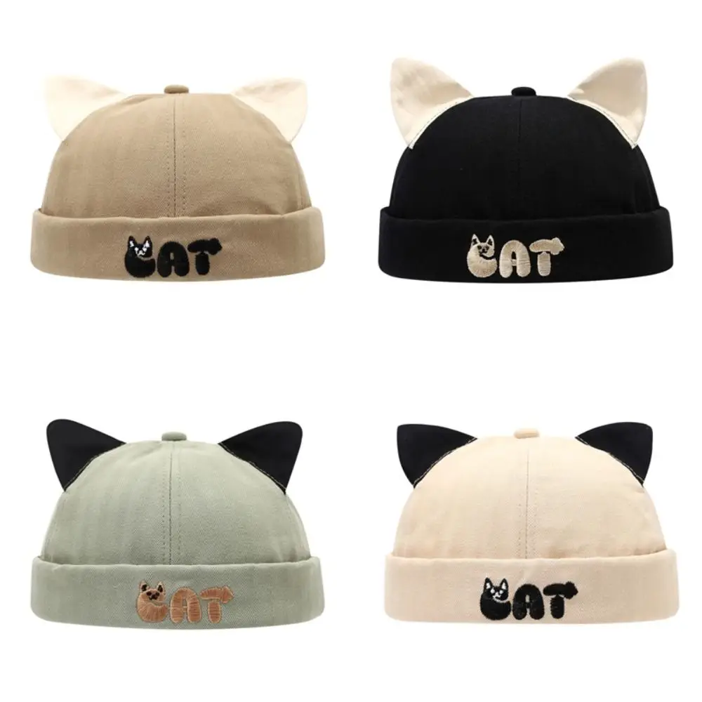 

Cute Cat Ears Baby Docker Cap Solid Color Cartoon Brimless Hat Cotton Material Drawstring Adjustable Cartoon Baby Hat Boys Girls
