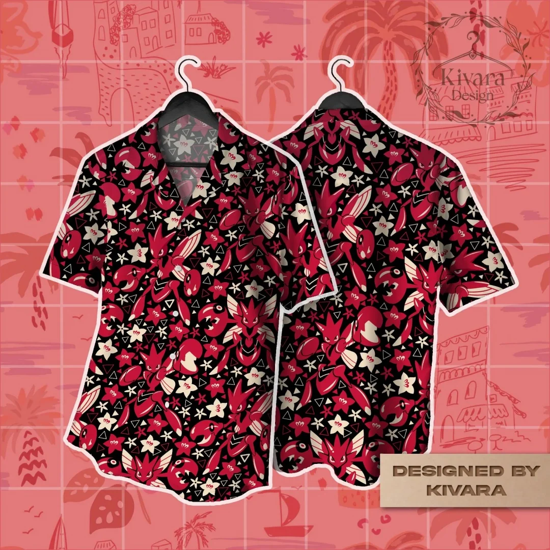 Scizor Hawaiian Shirt Pokémon Anime-inspiriertes Shirt Geschenk Sommer Freizeit Herren T-Shirt Kinderbekleidung T-Shirt Y2k Frau ﻿ – Detail 2