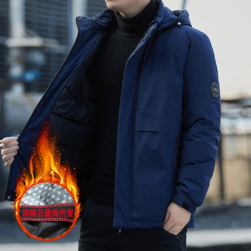 

Зимнее черное хлопковое пальто с капюшоном для рыбалки, мужская одежда для рыбалки, теплая универсальная толстая одежда для рыбалки, ветрозащитная уличная однотонная одежда