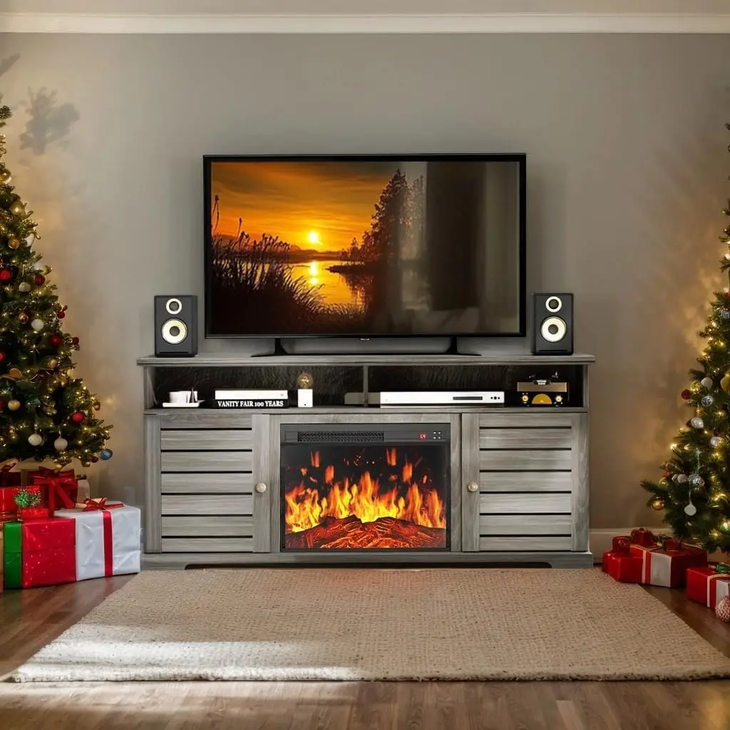 

Fireplace TV Stand, Electric Fireplace TV Stand for TVs Up to 70 Inch, Farmhouse Entertainment Center