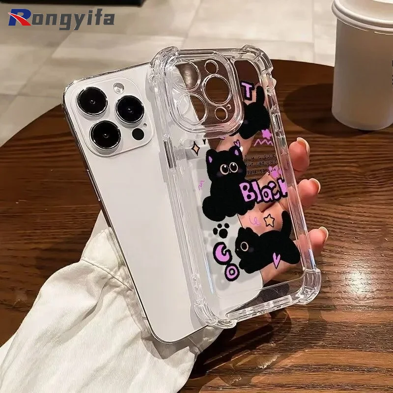 Милый чехол для телефона с черным котом для Samsung Galaxy J7 J6 J5 J4 J2 Pro Core Prime A9 A8S A7 A6 Plus A6S A5 A3, прозрачный мягкий чехол с мультяшным рисунком.