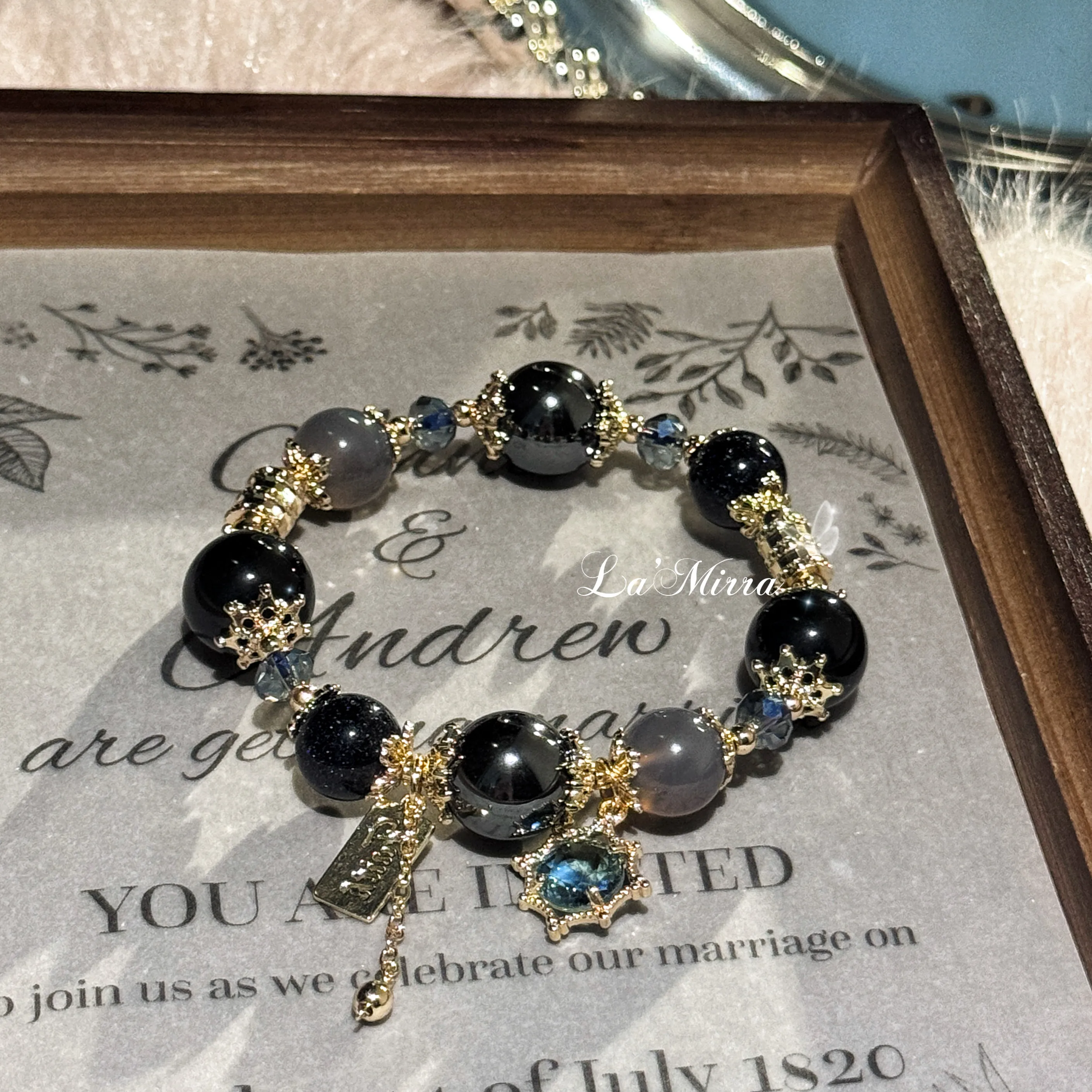 

Браслет INS Star Moonlight из черного золота, темного обсидиана, синего песчаника, метеорита и серого энергетического кристалла, женский нишевый браслет из бусин