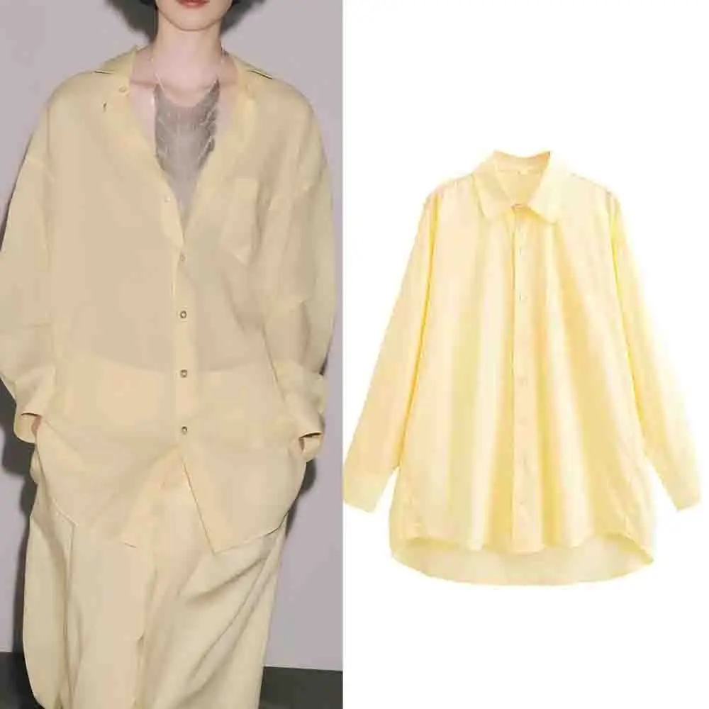 

Женская новая модная свободная однобортная асимметричная рубашка с карманами и украшением в стиле ретро, женская рубашка с длинными рукавами и лацканами, шикарный топ