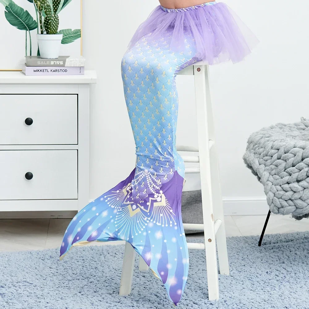 Girls Kids Children Little Mermaid Tail Costume Swimmable Bikini Bathing Swimsuit Sets with Flippers Party