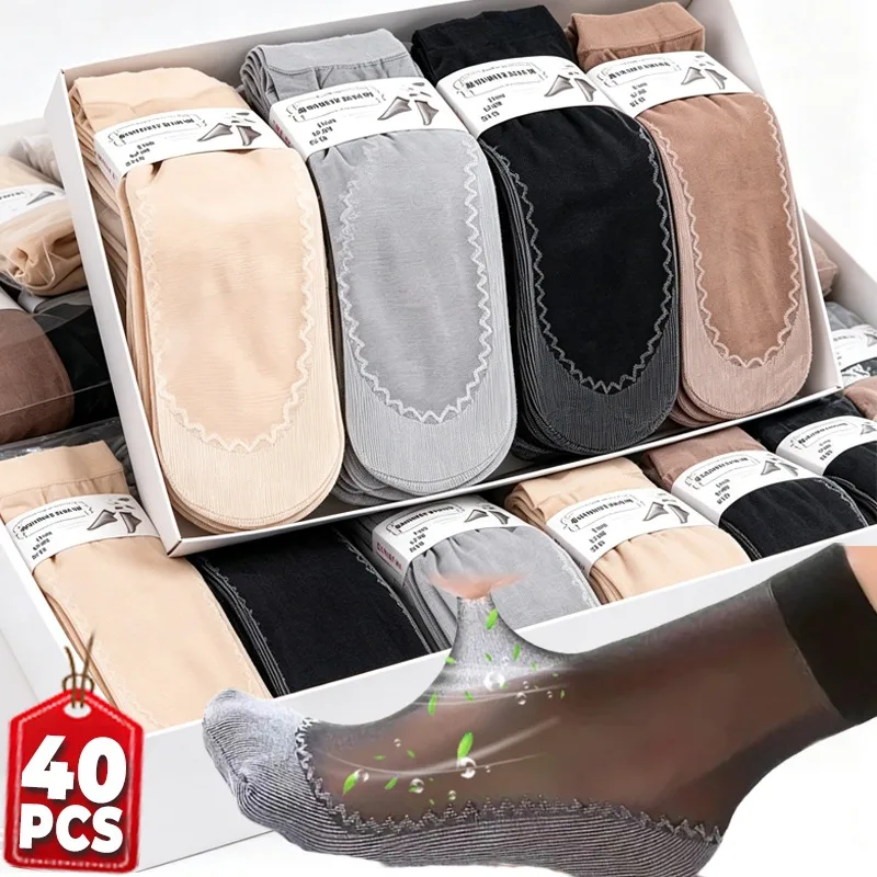 20/40pcs Women's Silky Anti Slip Cotton Sole Sheer Ankle High Tights Hosiery Socks Reinforced Toe Soft Comfort Breathable Socks