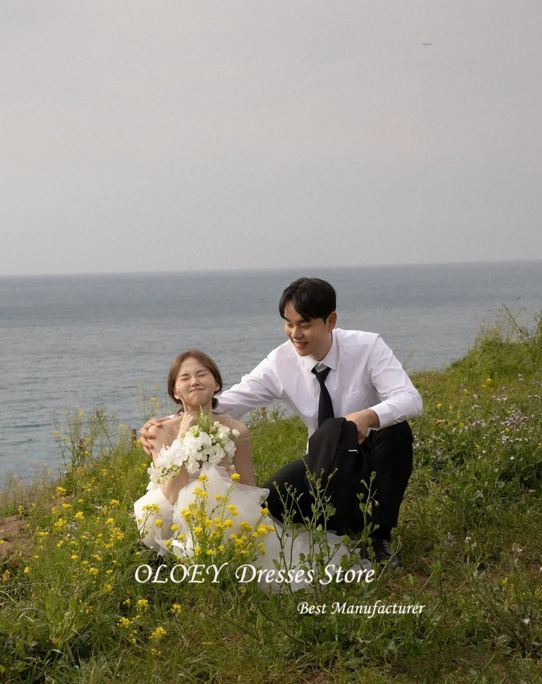 OLOEY New Simple Tulle Tiered 2PCS Korea Wedding Dresses Sleeveless Photoshoot Floor Length Corset Bridal Gowns Customised 2025