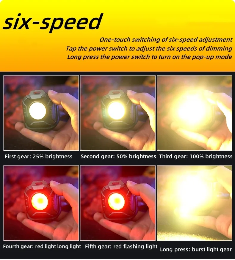 Mini Work Light Magnetic 6 Modes 4 Color Temperature Adjustable USB Rechargeable Outdoor Camping Hiking Hanging Lamp Emergency