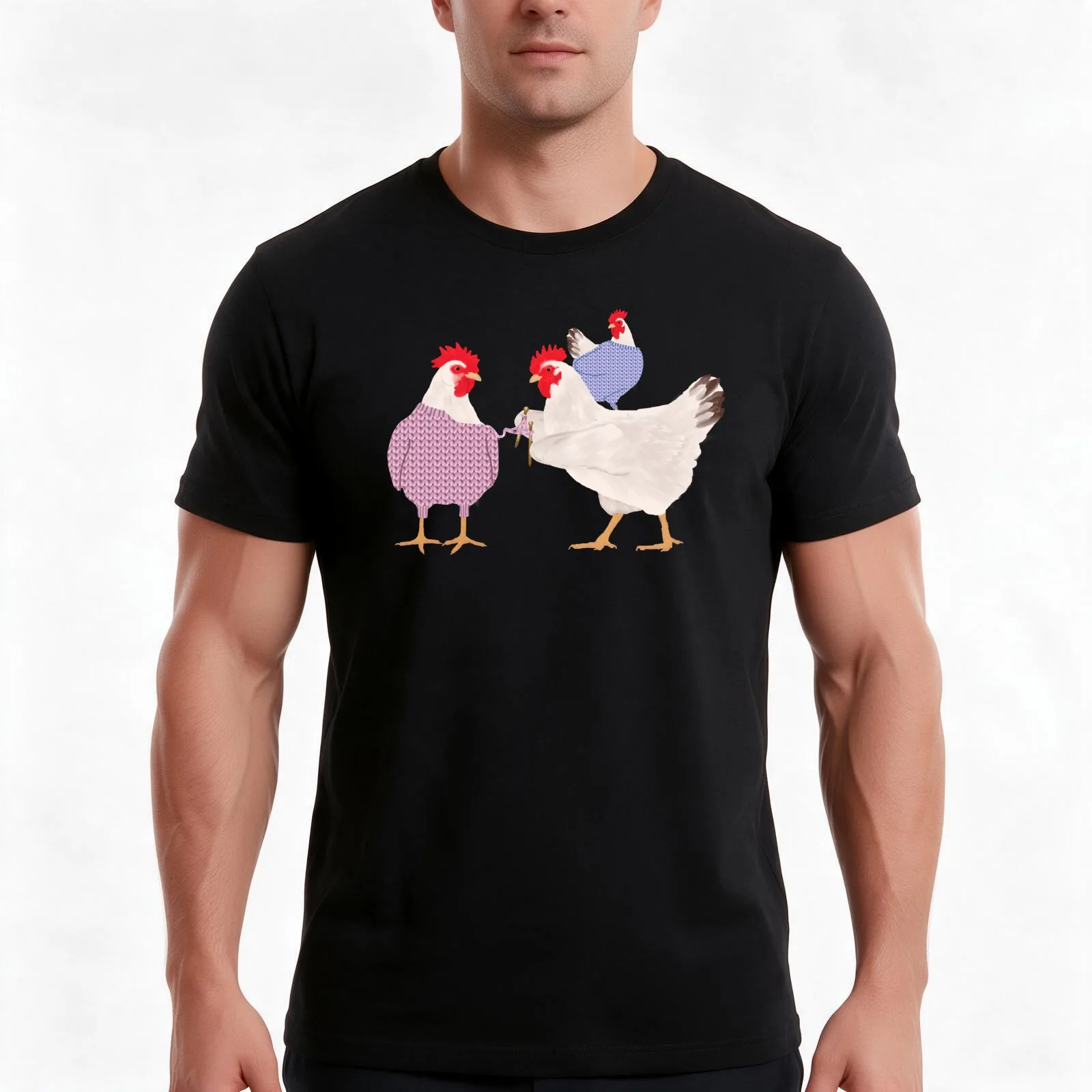 Chicken Knitting Sweaters T-Shirt, Summer Casual Cotton Tee, Oversized Streetwear Tops, Vintage Graphic Print, Unisex Men Women