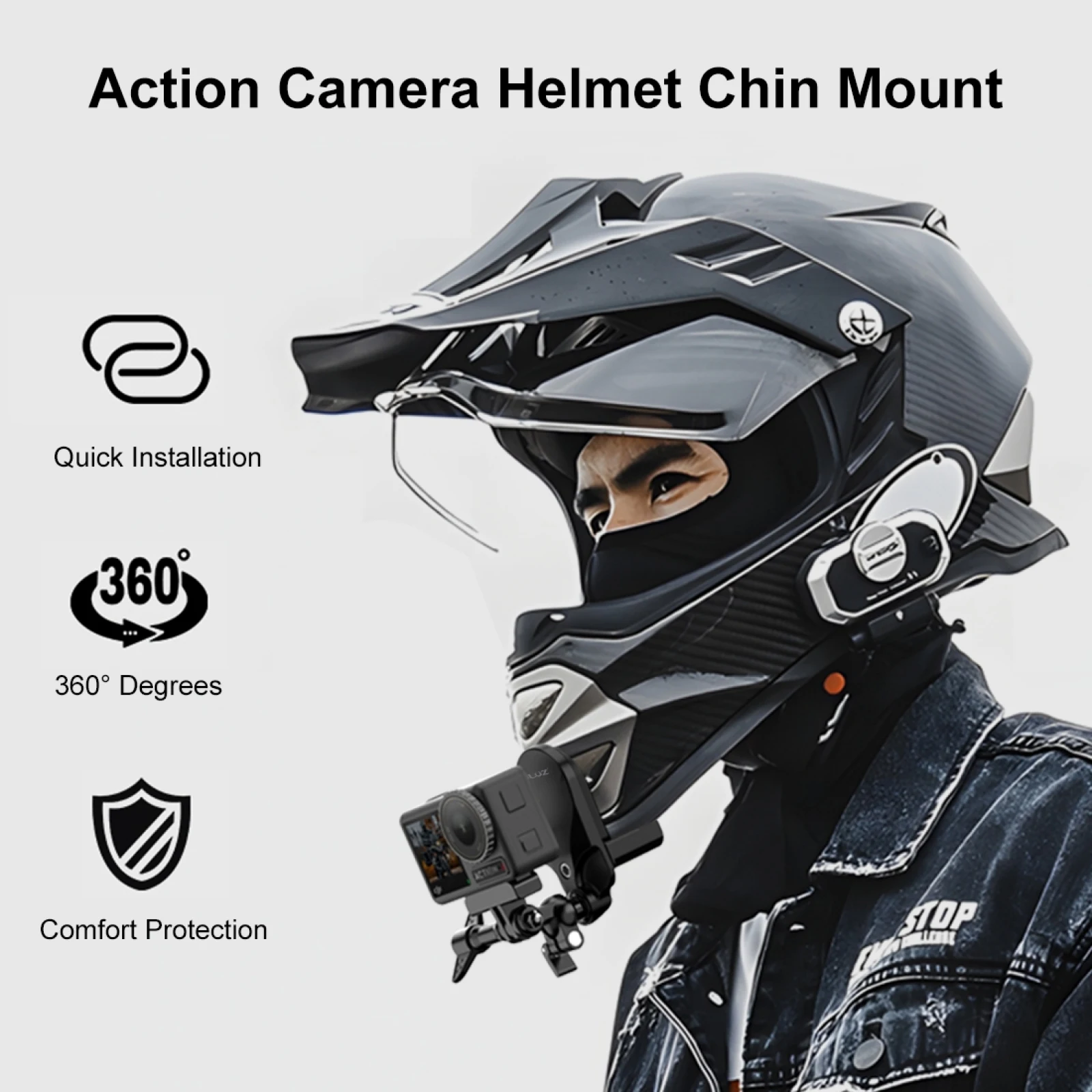 PULUZ Motorcycle Helmet Chin Clamp Mount Adapter Bracket Fixed Seat Camera Accessories for GoPro Insta360 and Other Cameras