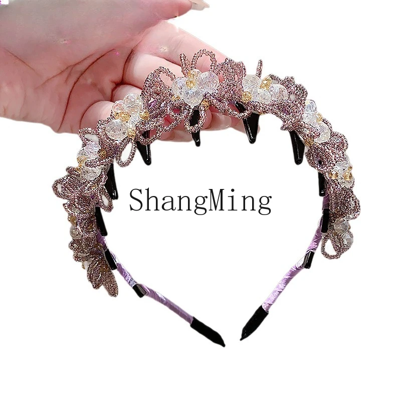 

CL new light luxury crystal flower headband women's toothed non-slip high skull top super fairy temperament headband hair