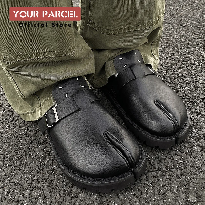 Summer New Product Tabi Slippers Cork Leather Personalized Split Toe Design Beach Shoes Black Boken Slip in Outdoor Sandals