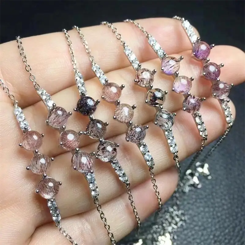 S925 Natural Super Seven Quartz Bead Bracelet Handmade Crystal Quartz Jewelry Stretch Bangle Children Birthday Gift 1pcs