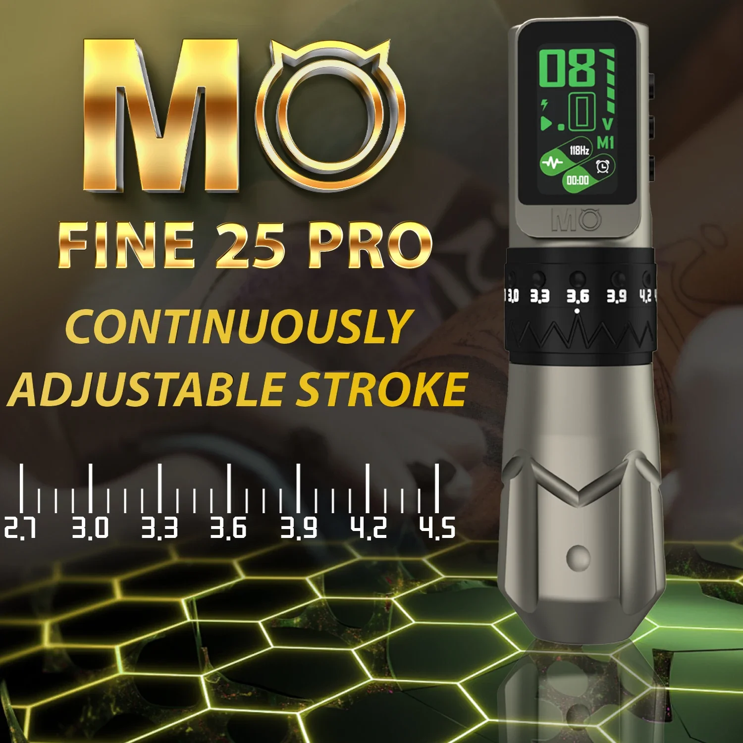 MO Fine 25 Pro Professional Wireless Tattoo Machine Pen Strong Coreless Motor Adjustable Stroke 2.7mm-4.5mm for Body Art