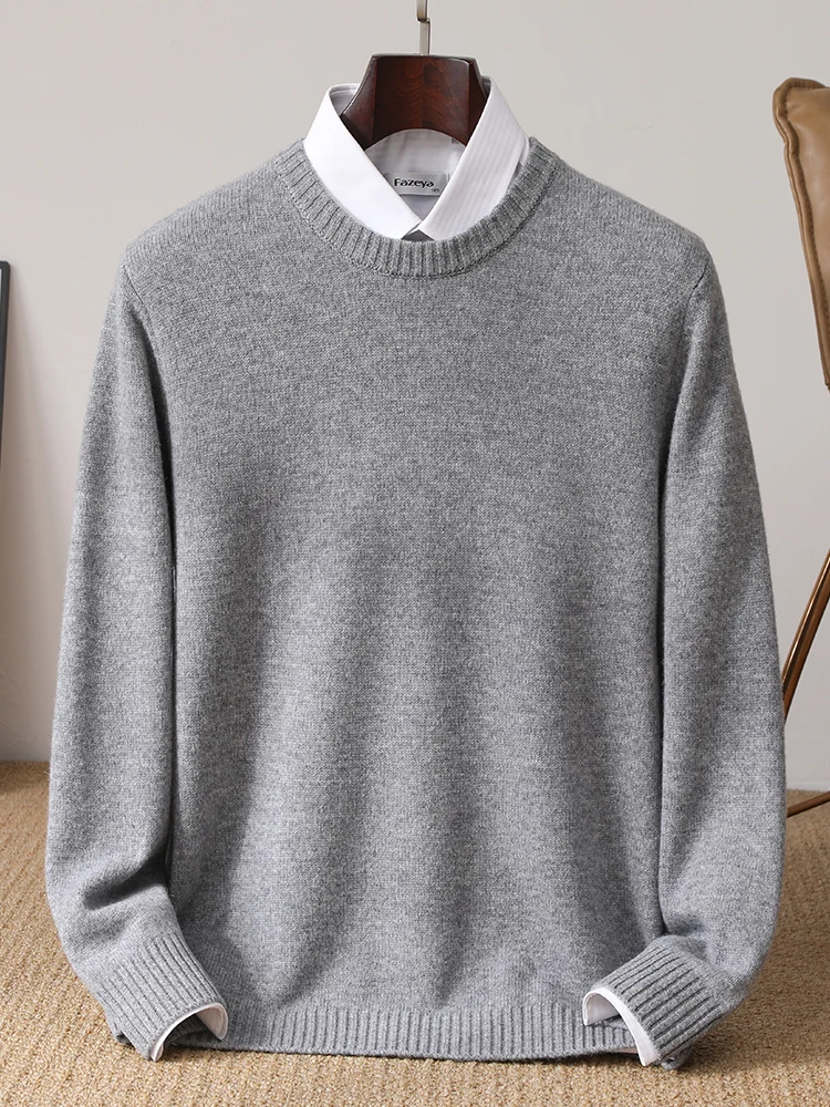 Men's Basic Simple Korean Style 100% Merino Wool Knitwear O-Neck Sweater Tops Soft Warm Casual Loose Chic Comfort Pullovers