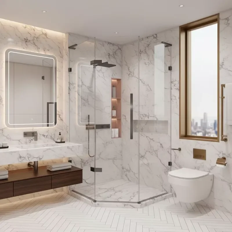 Modern Corner Shower Enclosure with Tempered Glass Sliding Doors Frameless Small Walk In Bathroom Cubicle