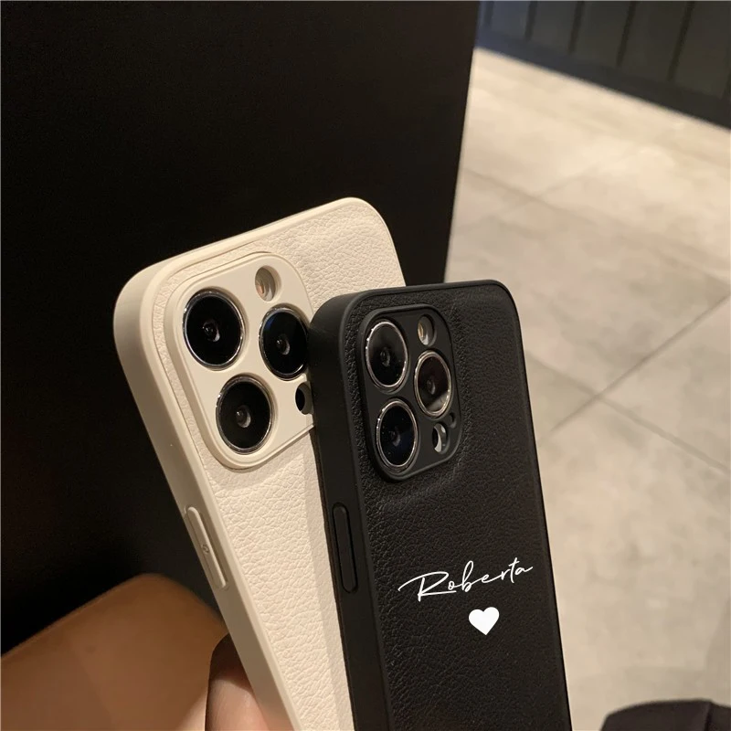 Luxury Leather Personalized Name DIY Case For iPhone 11 12 13 14 15 16 Pro Max Shockproof Customized Desinger Cover 15 Pro Max