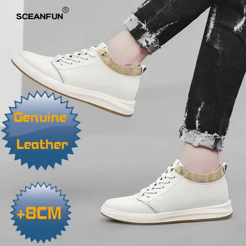 Board Heren Echt Lederen Sneakers Lift Schoenen Zwarte Hoogte Oplopende Schoenen Mannen Luxe 6Cm 8Cm Wit Casual Lift Werk