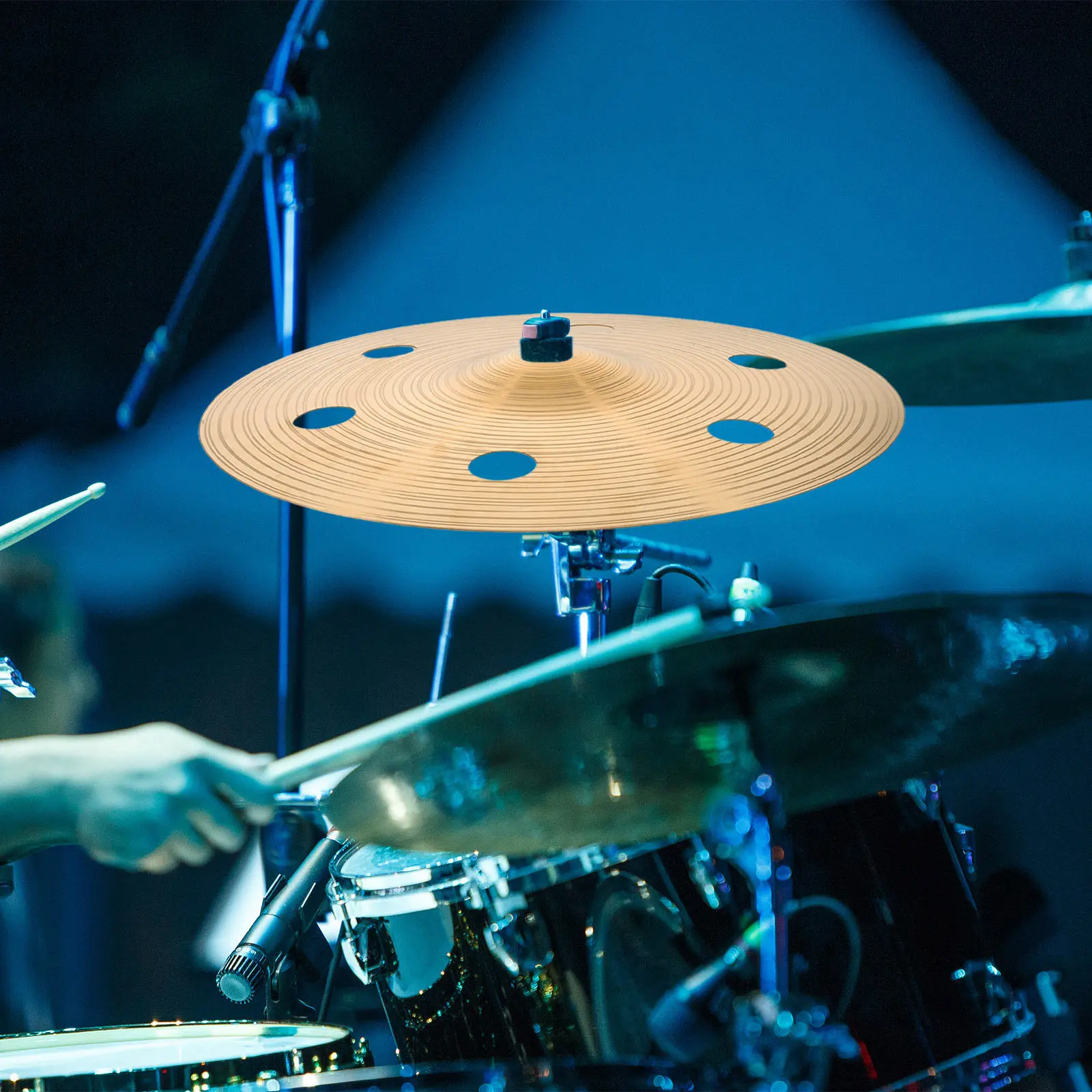 14 Inch Perforated Effect Cymbal Alloy Trash Crash Gold Tone for Drum Set Rock Music Students Short Decay Splash Accent Bright