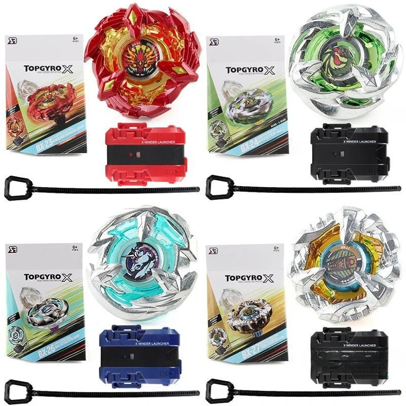 BX Gyroscope 4Pcs metal combat rotating gyro set, equipped with independent cable launcher competitive combat game toy boy gift.