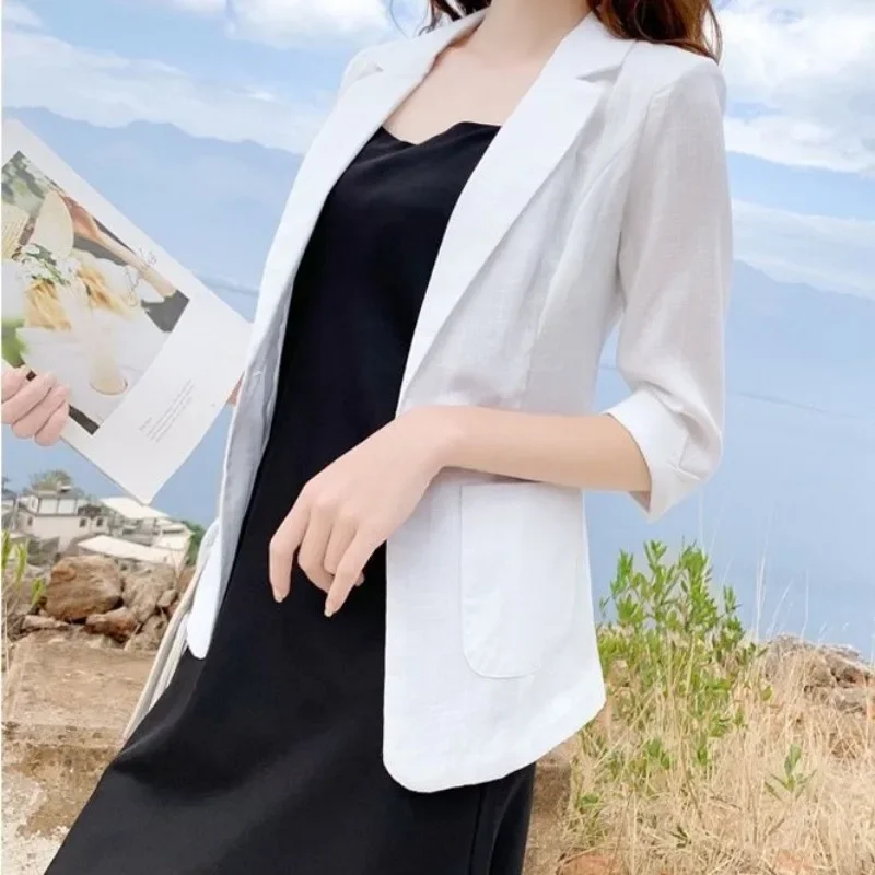 2025 Korean Fashion Blazers Women Summer Hot Sale Harajuku Vintage Outwear Office Lady Simple Soft Solid Color Casual Breathable