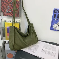 Studente grande capacità tela tessile Ita verde sopra la borsa a tracolla estetica Y2K tessuto Grunge corea elegante scuola libro Leptop Bag