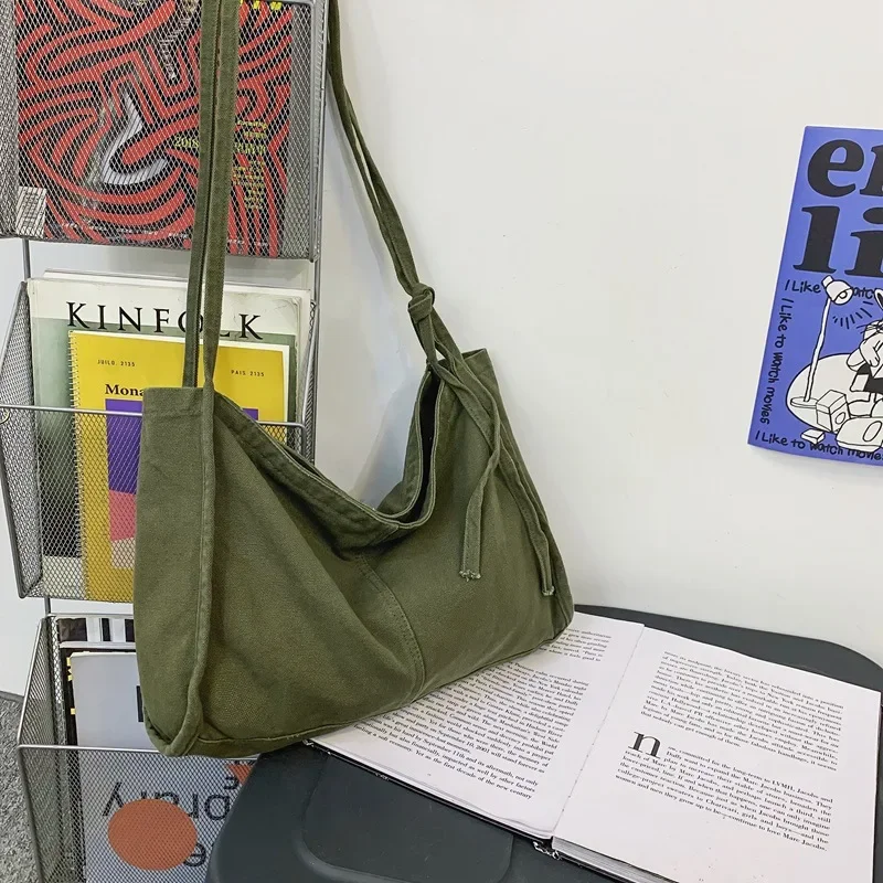 estudante grande capacidade de lona textil ita verde sobre o ombro bolsa estetico y2k grunge tecido coreia elegante escola livro leptop bolsa 01