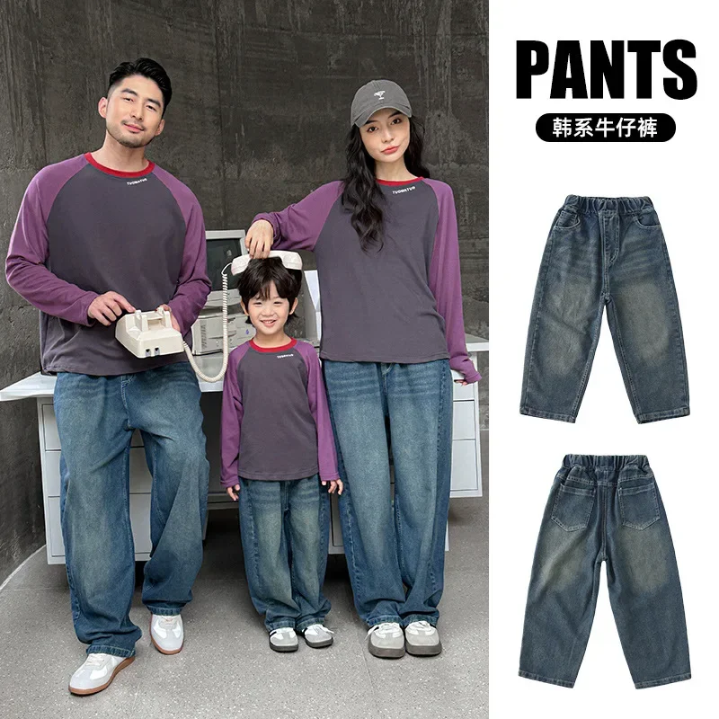 Family Matching Jeans Parents Kids Denim Pants Autumn Casual Fashion Unisex Father Mother Daughter Son Same Style Outfit